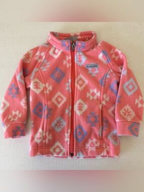 Columbia Baby Girl Fleece Jacket Size 18-24 Months Full Zip Pink Geometric